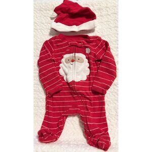 Carters Just One You Newborn Red Striped Santa Footie With Hat 100% Cotton